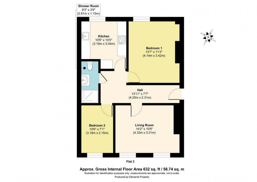 Floorplan for Flat 3, 12 Marine Gdns, Margate